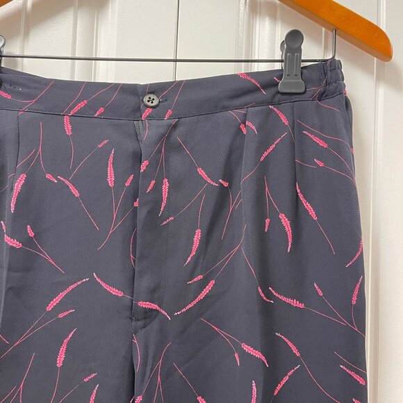 Vintage Floral Botanical Print High Waist Trousers Black Pink - Picture 3 of 9